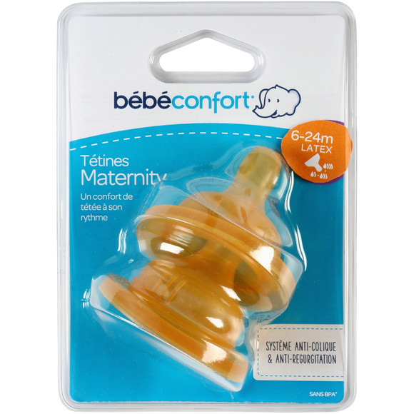 Tetine x2 latex col large bout rond emotion t2 3 vitesses BEBE CONFORT