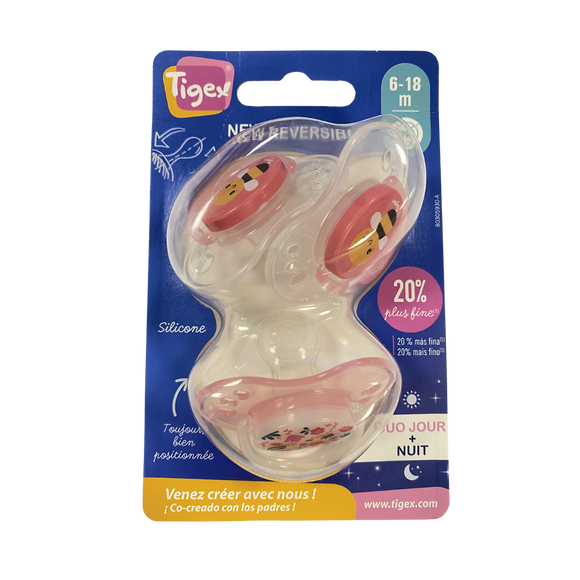 Sucette x3 silicone réversible jour/nuit 6/18 mois TIGEX