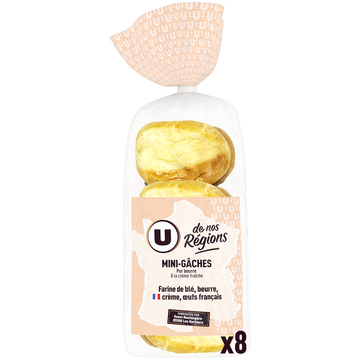 U DE NOS REGIONS Mini gâche pur beurre à la crème fraîche x8, 360g