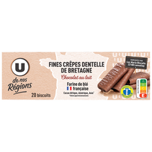 U DE NOS REGIONS Crêpes dentelles de Bretagne enrobées chocolat au lait UDNR 100g