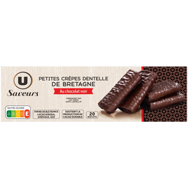 U SAVEURS Crêpes dentelles de Bretagne enrobées de chocolat noir  100g