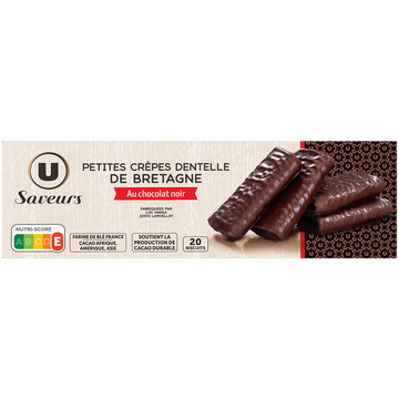 U SAVEURS Crêpes dentelles de Bretagne enrobées de chocolat noir  100g
