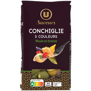 U SAVEURS Pâtes Conchiglie 5 couleurs  sachet de 500g