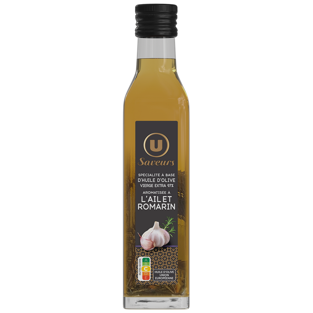 U SAVEURS Spécialité à base d'huile d'olive vierge extra 97% aromatisée à l'Ailet au Romarin  bouteille de 25cl