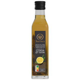 U SAVEURS Spécialité à base d'huile d'olive vierge extra 97,7% aromatisée au Citron et au Thym Bouteille 25cL