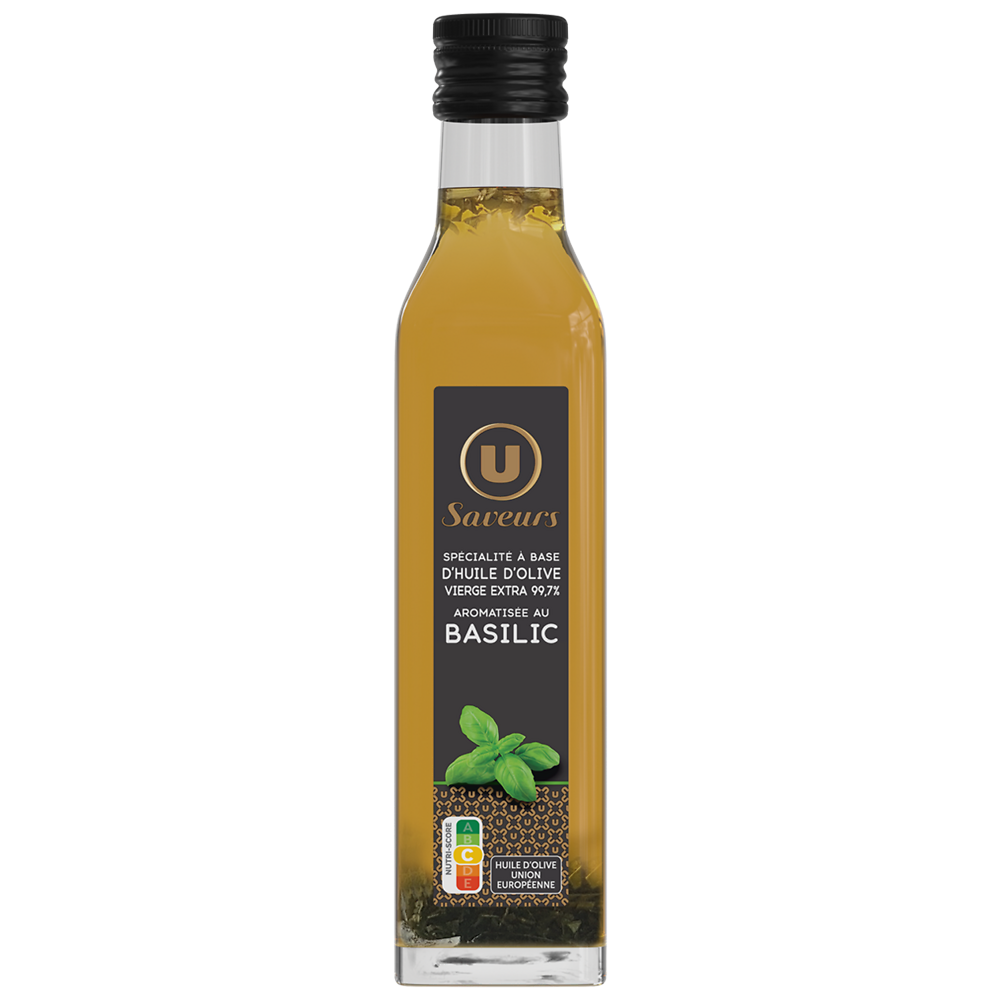 U SAVEURS Spécialité à base d'huile d'olive vierge extra 99,7% aromatisée au basilic  bouteille de 25cl