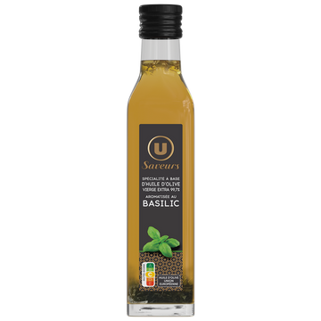 U SAVEURS Spécialité à base d'huile d'olive vierge extra 99,7% aromatisée au basilic  bouteille de 25cl