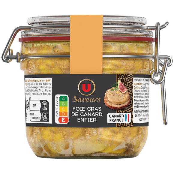 U SAVEURS Foie gras de canard entier, bocal de 180g