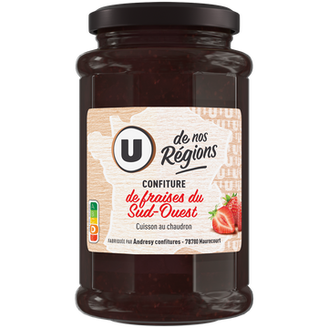 U DE NOS REGIONS Confiture de fraises récoltées dans le Sud-Ouest , pot de 315g