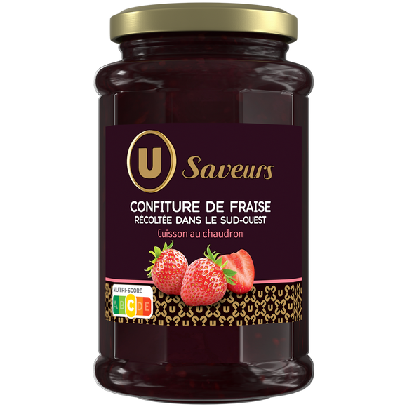 U SAVEURS Confiture de fraises récoltées dans le Sud-Ouest , pot de 315g