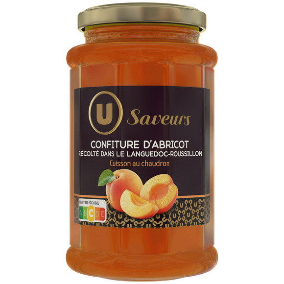 U SAVEURS Confiture d'abricots récoltés dans le Languedoc-Roussillon ,pot de 315g