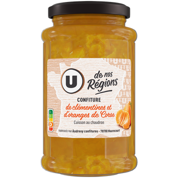 U DE NOS REGIONS Confiture de clémentine et d'orange récoltées en Corse pot de 315g