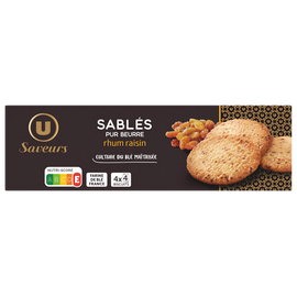U SAVEURS Biscuits Sablés saveur rhum raisins paquet de 120g