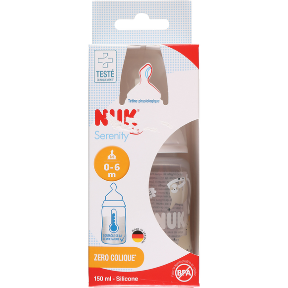 Biberon col large tétine physio silicone serenity plus NUK