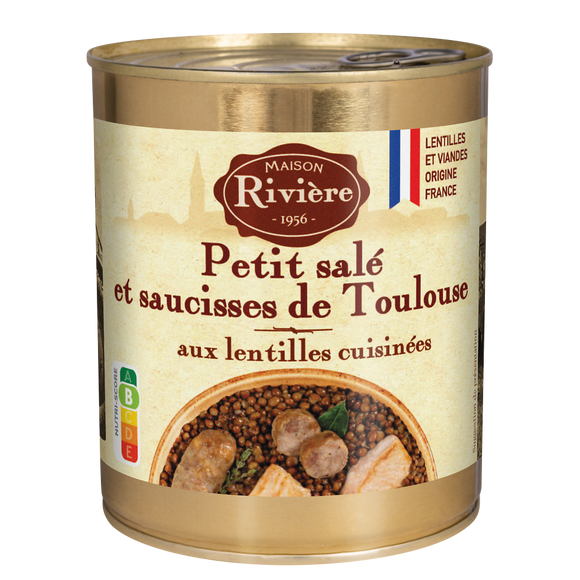 Plat cuisiné Petit salé aux lentilles cuisininées RIVIERE boite 4/4 840g