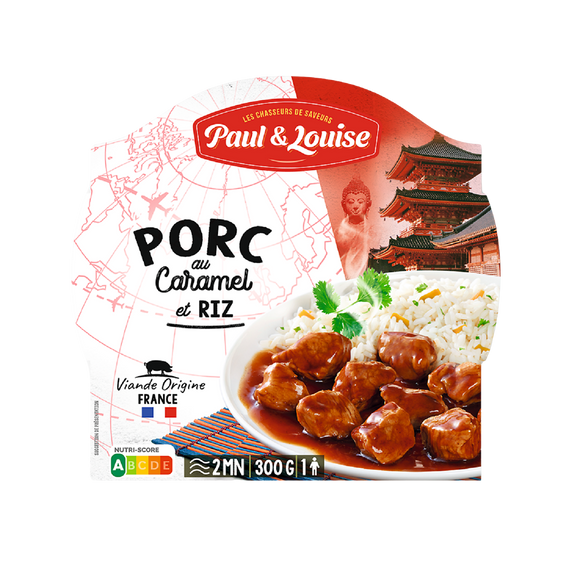 Plat cuisiné Porc au caramel et son riz PAUL & LOUISE, barquette 300g