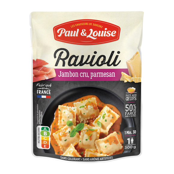 Plat cuisiné Ravioli Jambon Parmesan PAUL & LOUISE, sachet 300g