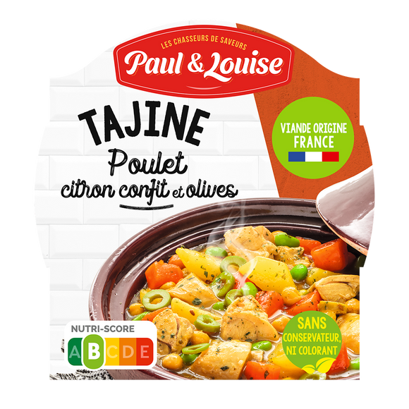 Plat cuisiné Tajines de poulet citron olives PAUL & LOUISE, barquette300g