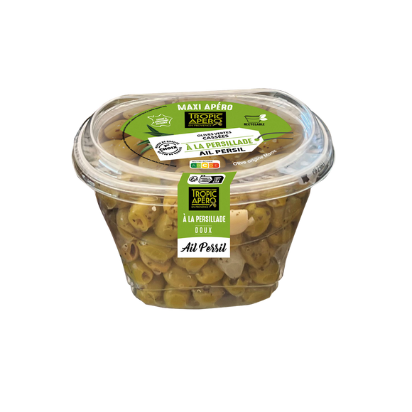 Olives vertes entières à la persillade, TROPIC APERO, pot 500g