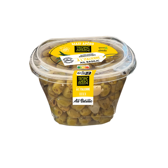 Olive verte dénoyautée à l'Italienne, TROPIC APERO, barquette 400g
