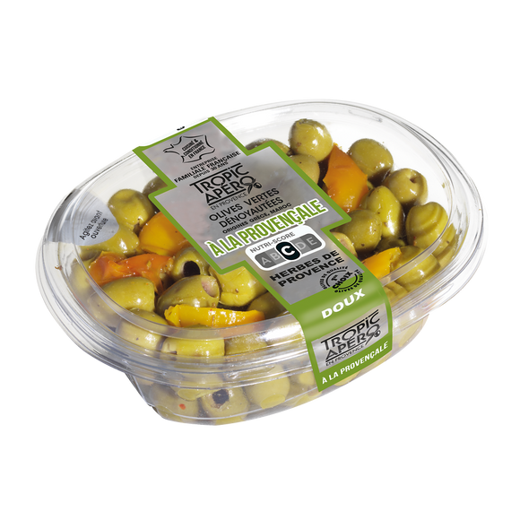 Olives vertes dénoyautées à la provençale, TROPIC APERO,barquette 200g
