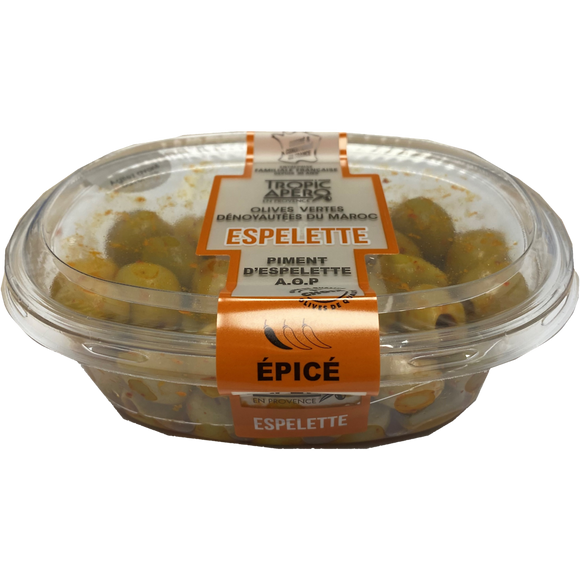 Olives vertes dénoyautées au piment d'Espelette,TROPIC APERO,barquette200g