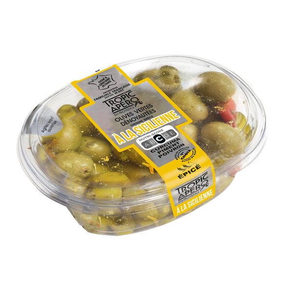 Olive verte dénoyautée à la sicilienne, TROPIC APERO, barquette 220g