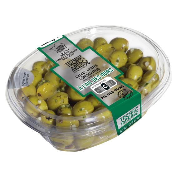 Olives vertes dénoyautées ail des ours, TROPIC APERO, barquette 200g