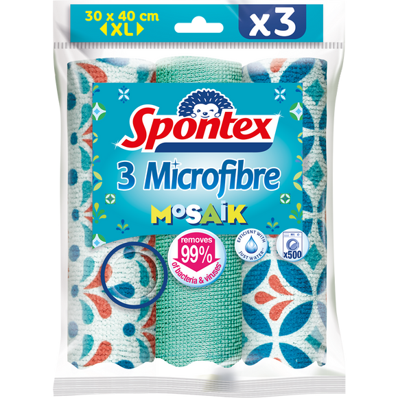 Lavette en microfibre mosaik SPONTEX, x3