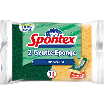 Éponge végétale grattante et résistante Stop Graisse SPONTEX, x2