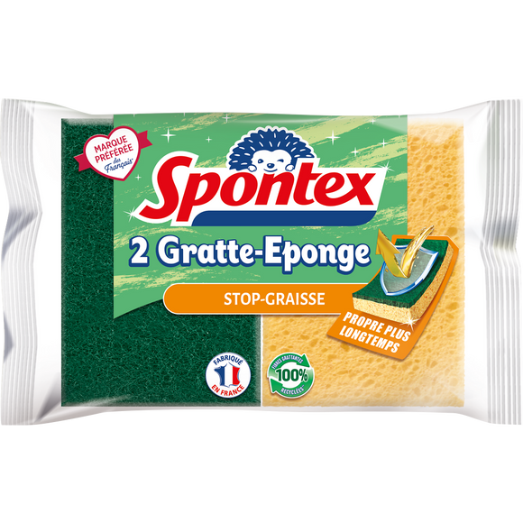 Éponge végétale grattante et résistante Stop Graisse SPONTEX, x2