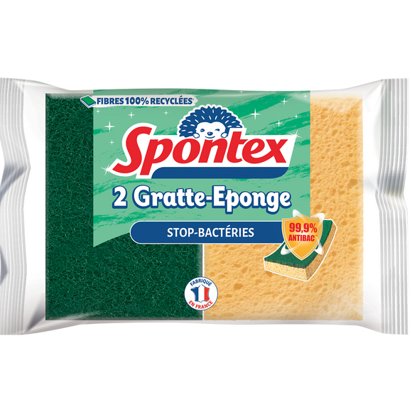 Gratte éponge efficacité anti-bactérienne SPONTEX, x2