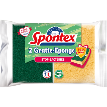Gratte éponge efficacité anti-bactérienne SPONTEX, x2
