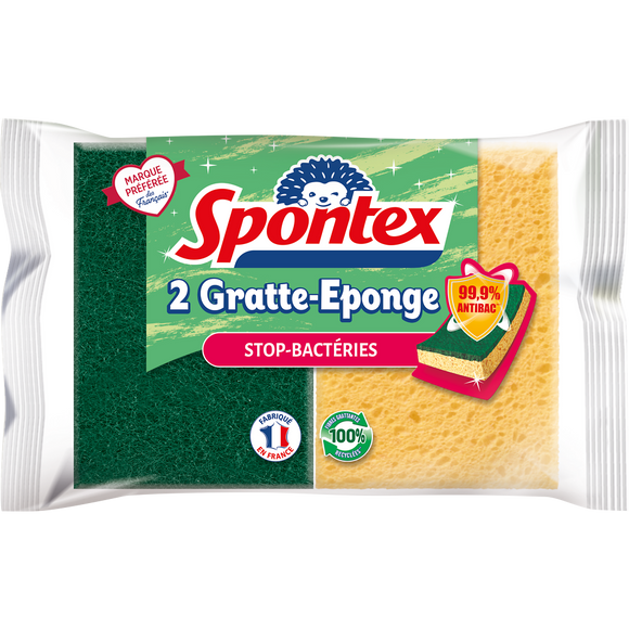 Gratte éponge efficacité anti-bactérienne SPONTEX, x2