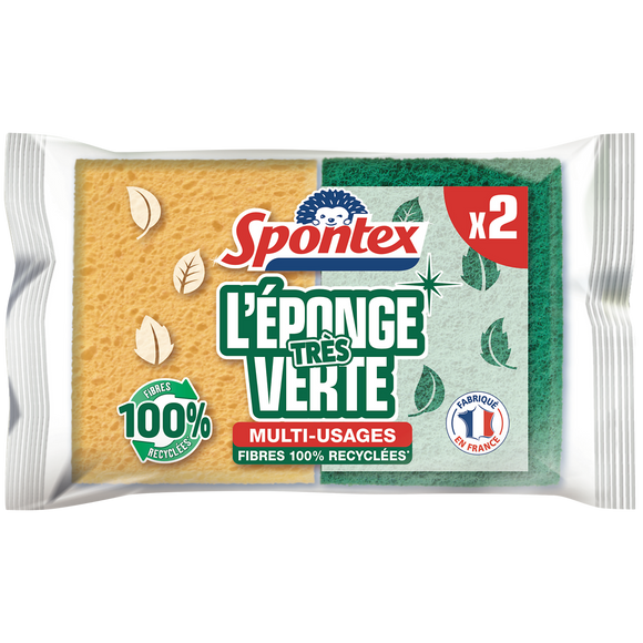 Gratte éponge en fibres recyclés vertes SPONTEX X2