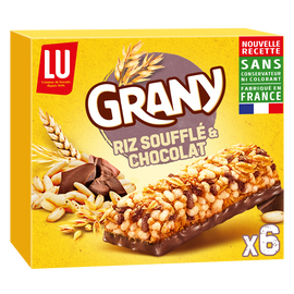 Barres de céréales chocolat et riz soufflé GRANY - Boite de 6 - 125g