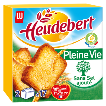 Biscottes Pleine vie Sans sel ajouté HEUDEBERT - Paquet de 34 tranches- 300g