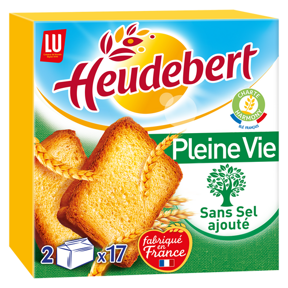 Biscottes Pleine vie Sans sel ajouté HEUDEBERT - Paquet de 34 tranches- 300g
