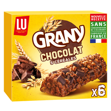 Barres de céréales aux céréales et chocolat GRANY - Boite de 6 - 125g