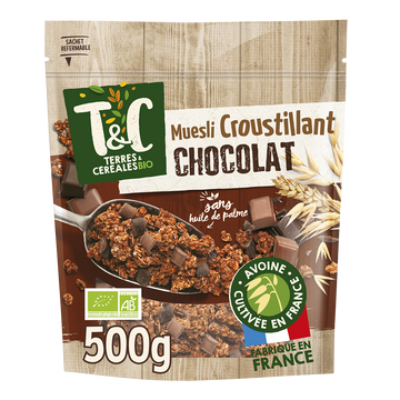 Muesli croustillant bio au chocolat TERRE & CEREALES, 500g