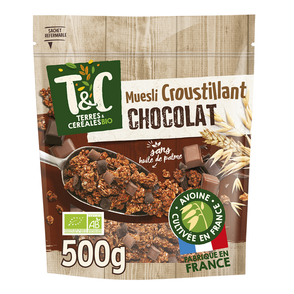 Muesli croustillant bio au chocolat TERRE & CEREALES, 500g