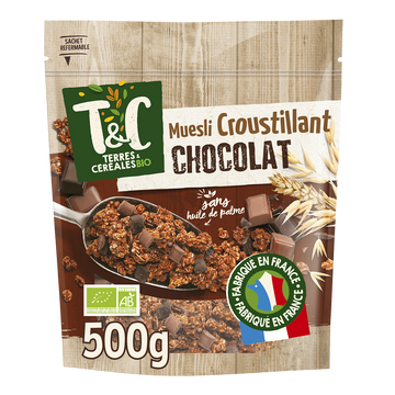 Muesli croustillant bio au chocolat TERRE & CEREALES, 500g