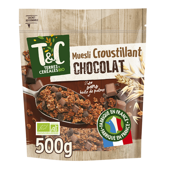 Muesli croustillant bio au chocolat TERRE & CEREALES, 500g