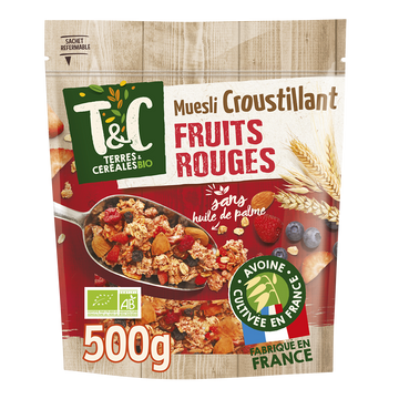 Muesli croustillant bio aux fruits rouges TERRE & CEREALES, 500g