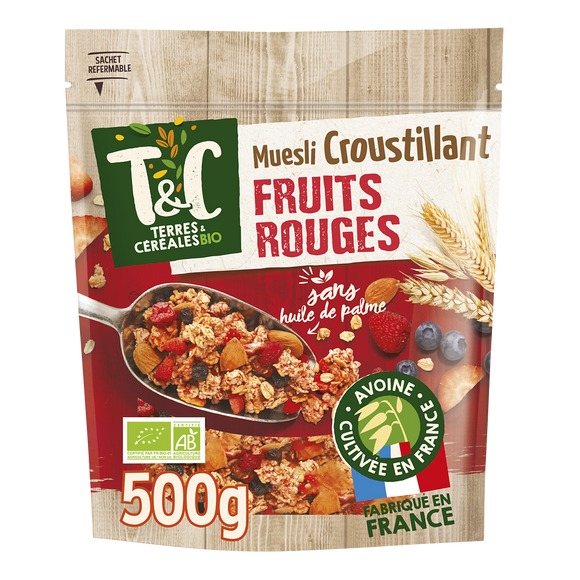 Muesli croustillant bio aux fruits rouges TERRE & CEREALES, 500g
