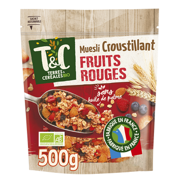 Muesli croustillant bio aux fruits rouges TERRE & CEREALES, 500g