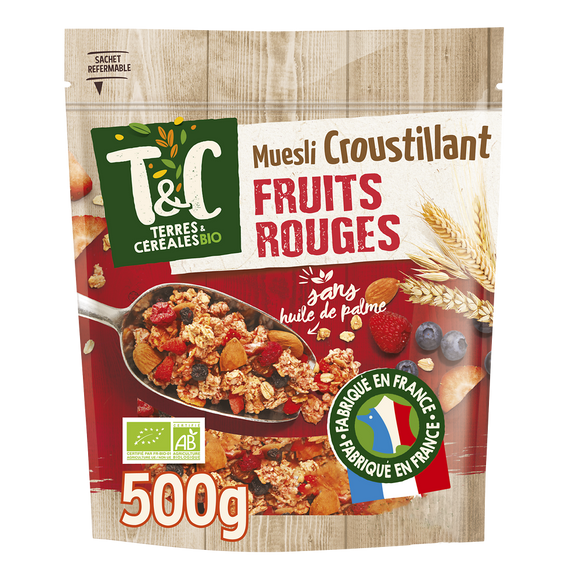 Muesli croustillant bio aux fruits rouges TERRE & CEREALES, 500g