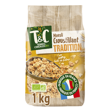 Muësli bio croustillant tradition TERRE&CEREALES, sachet 1kg