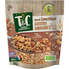 Muesli bio croustillant avoine amandes sans gluten, TERRES ET CEREALES, 500g