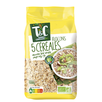 Flocons aux 5 céréales bio TERRE & CEREALES, 500g